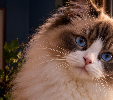 A blue-eyed Ragdoll Weather Cat